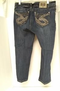 L A Idol Pants Womens Capris Blue Jeans Embroidery Rhinestones Size 31"/22ins